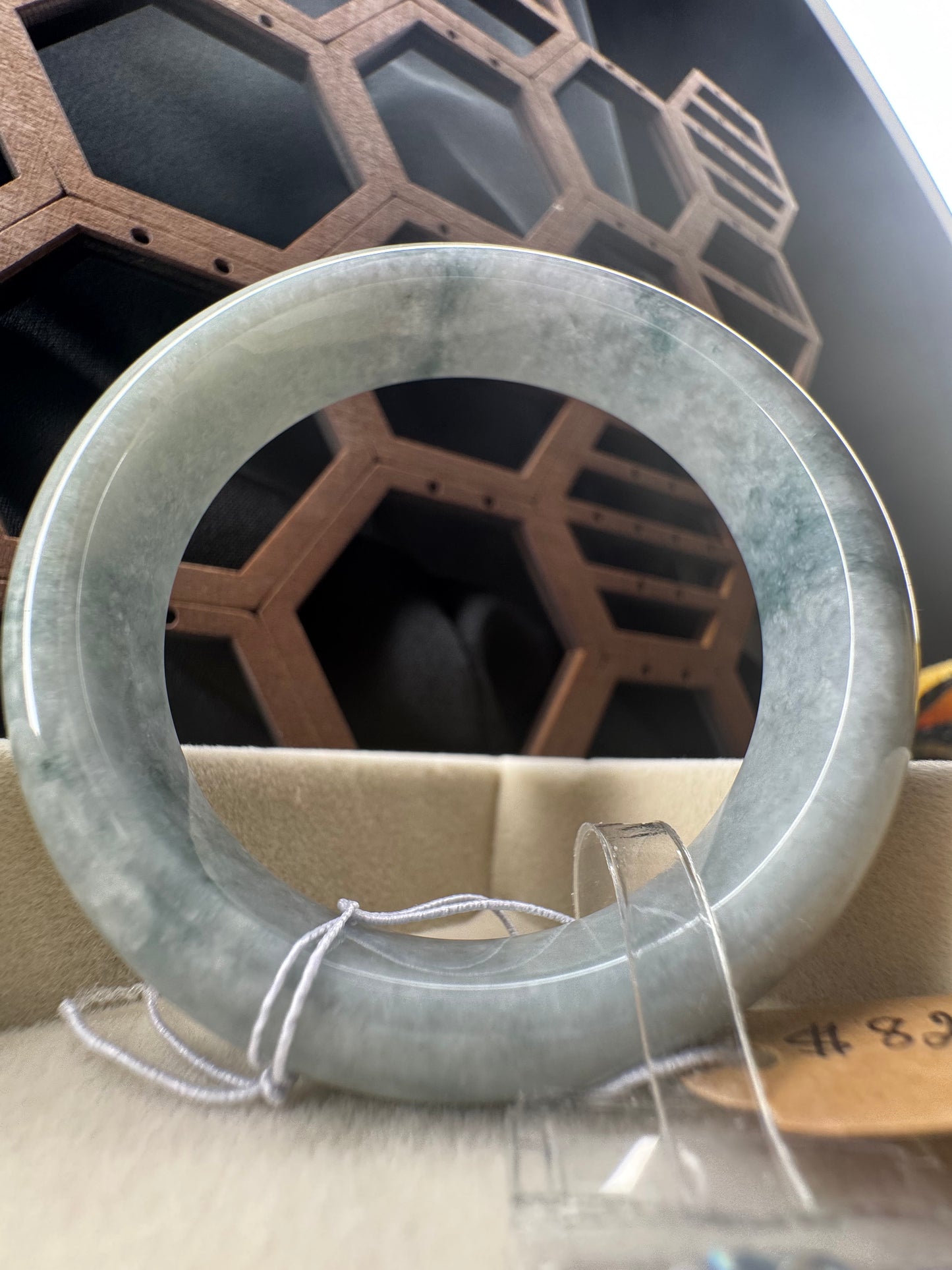 Ice Blue Genuine Burmese Oval Jadeite Jade Bangle, 52mm
