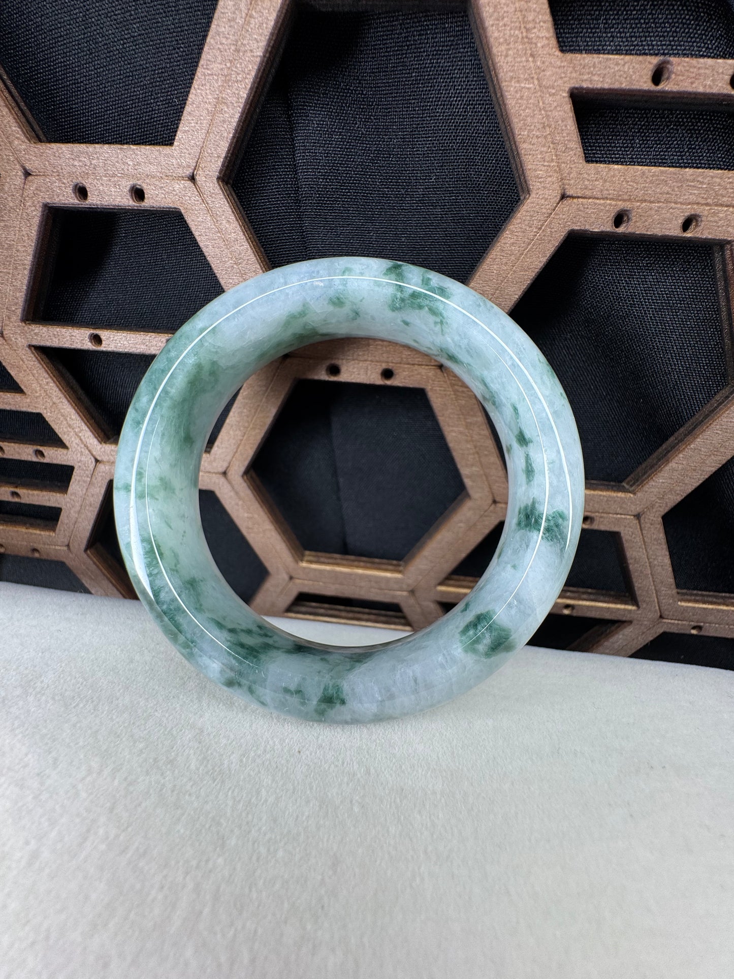 Genuine Burmese Floating Flowers Icy Jadeite Jade Bangle. 50mm