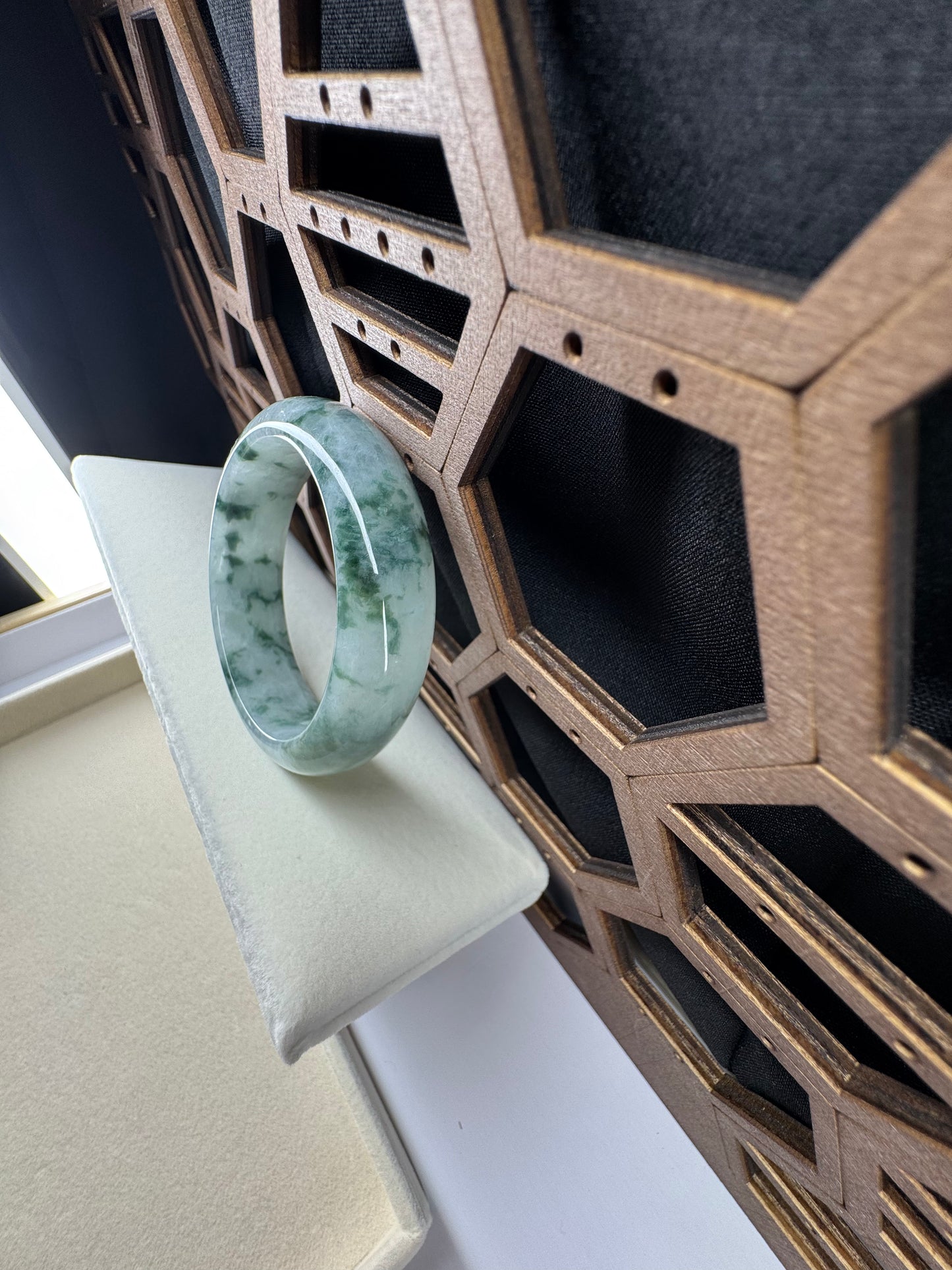 Genuine Burmese Floating Flowers Icy Jadeite Jade Bangle. 50mm