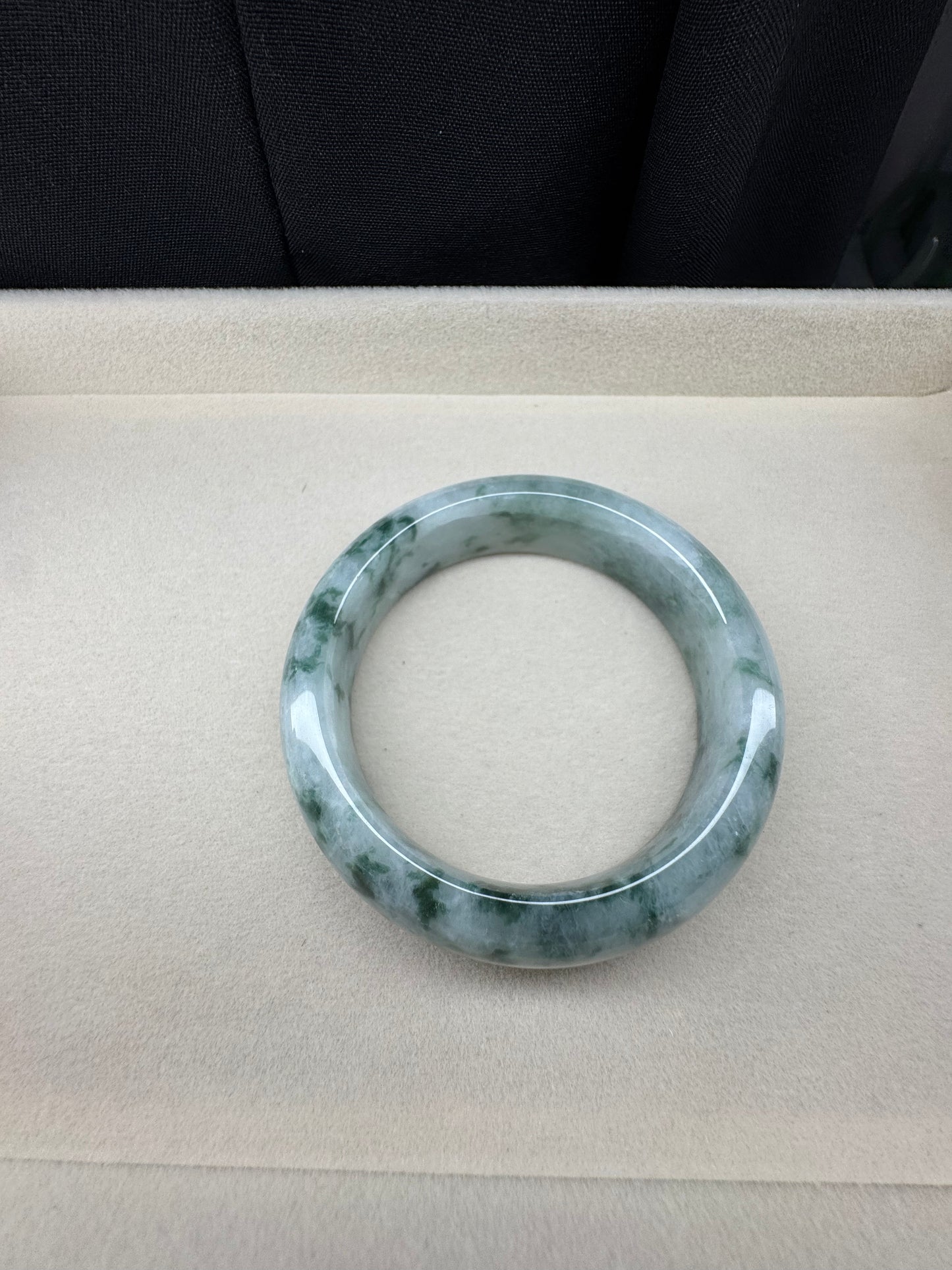 Genuine Burmese Floating Flowers Icy Jadeite Jade Bangle. 50mm