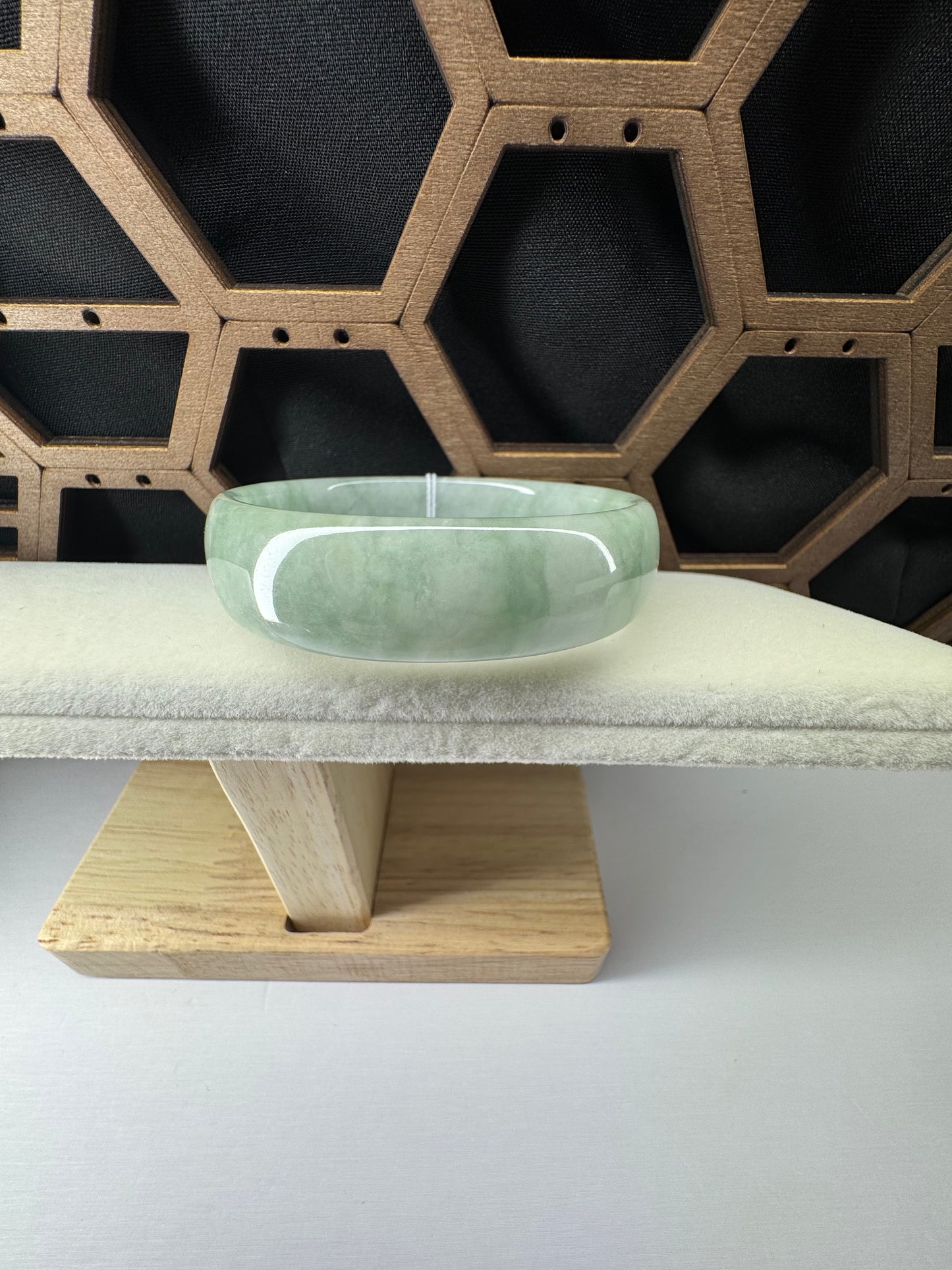 Classic Green-White Jadeite Jade Bangle Bracelet. 51mm