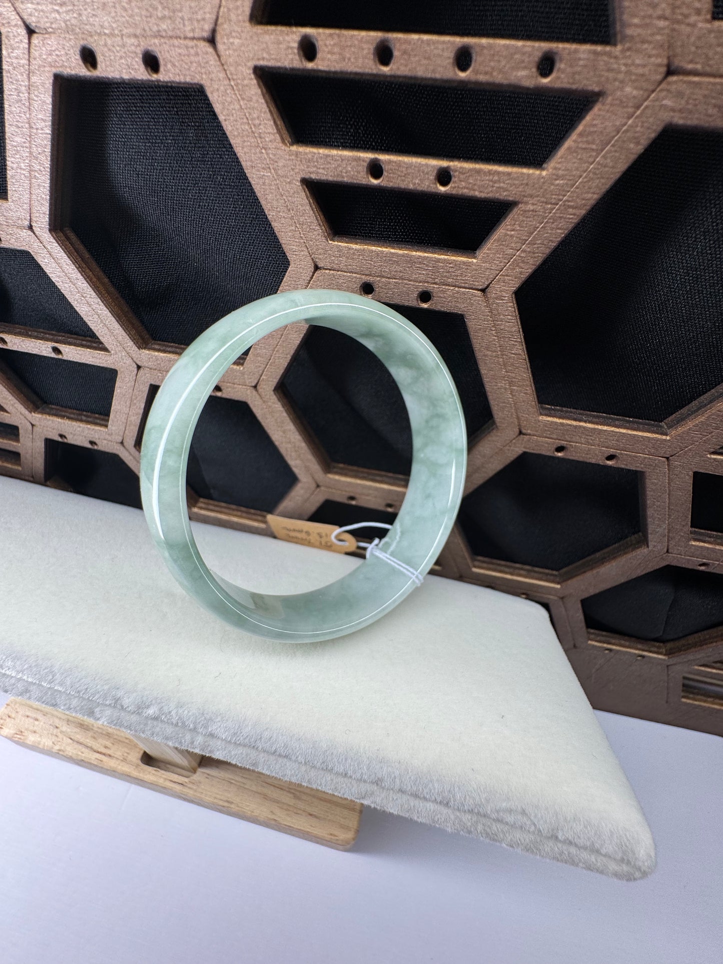Classic Green-White Jadeite Jade Bangle Bracelet. 51mm