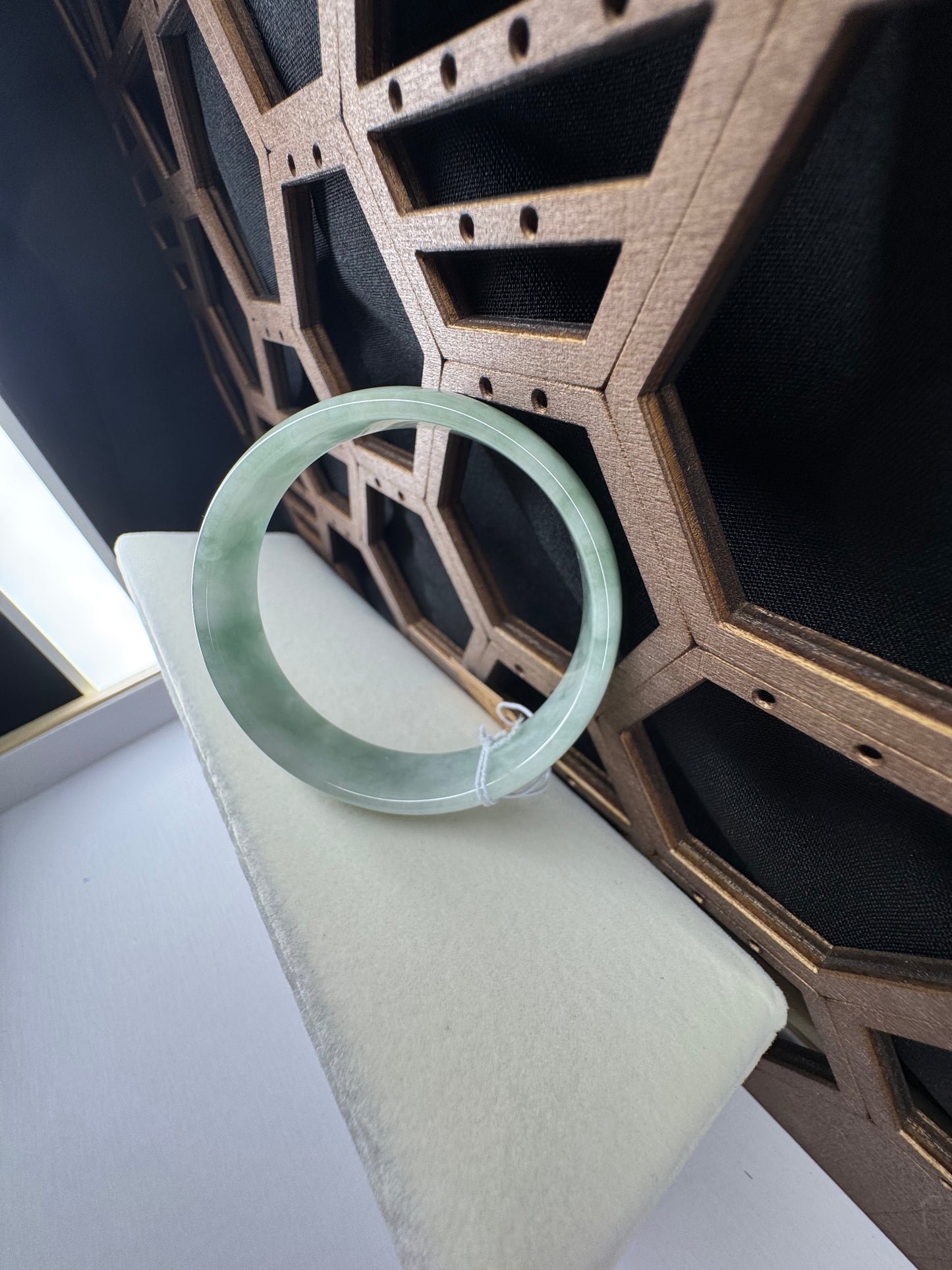 Classic Green-White Jadeite Jade Bangle Bracelet. 51mm