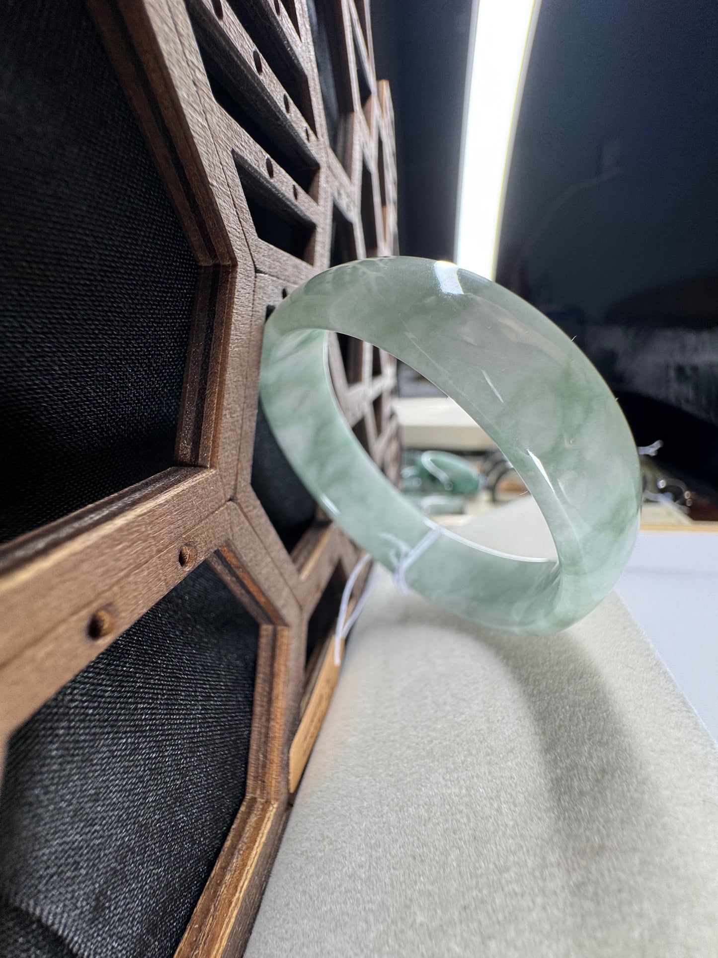 Classic Green-White Jadeite Jade Bangle Bracelet. 51mm