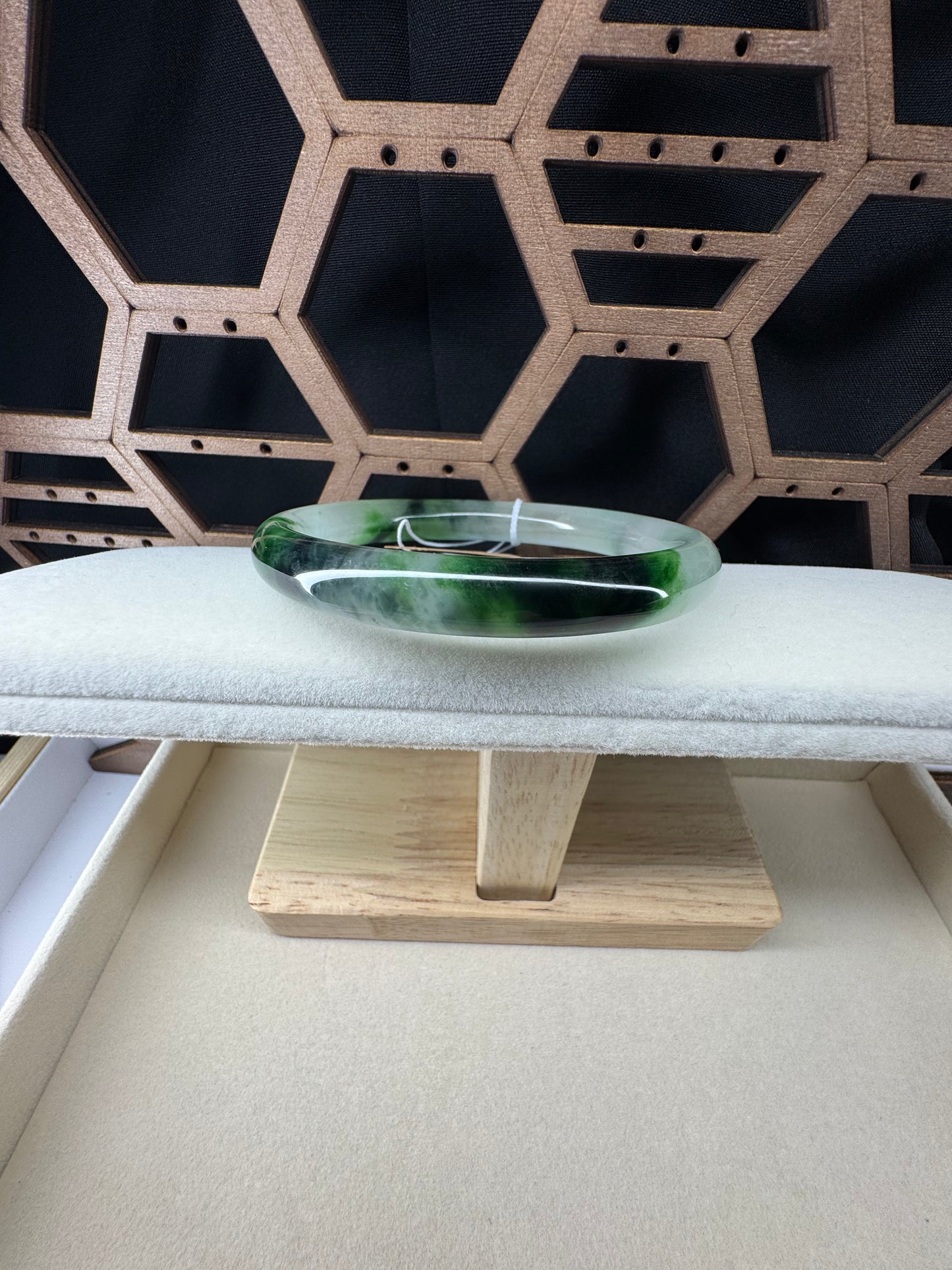 Classic Round Icy Jadeite Jade Bangle Bracelet. 56mm