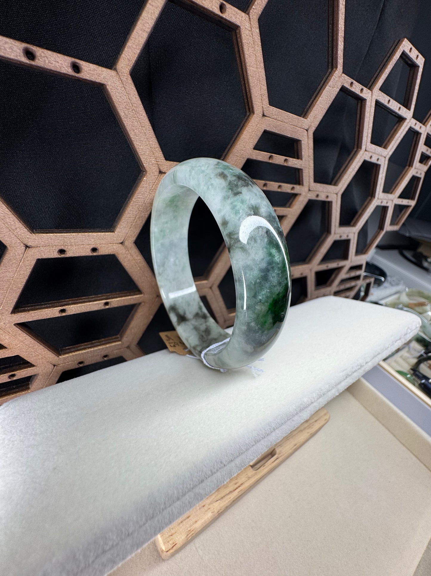 Princess Half Round Burmese Jadeite Jade Bangle Bracelet. 52mm