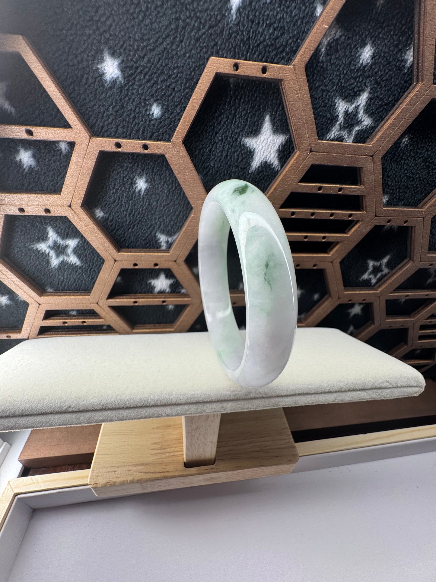 High Quality "Half Round" Blue Green & Lavender Jadeite Jade Bangle Bracelet. 59mm