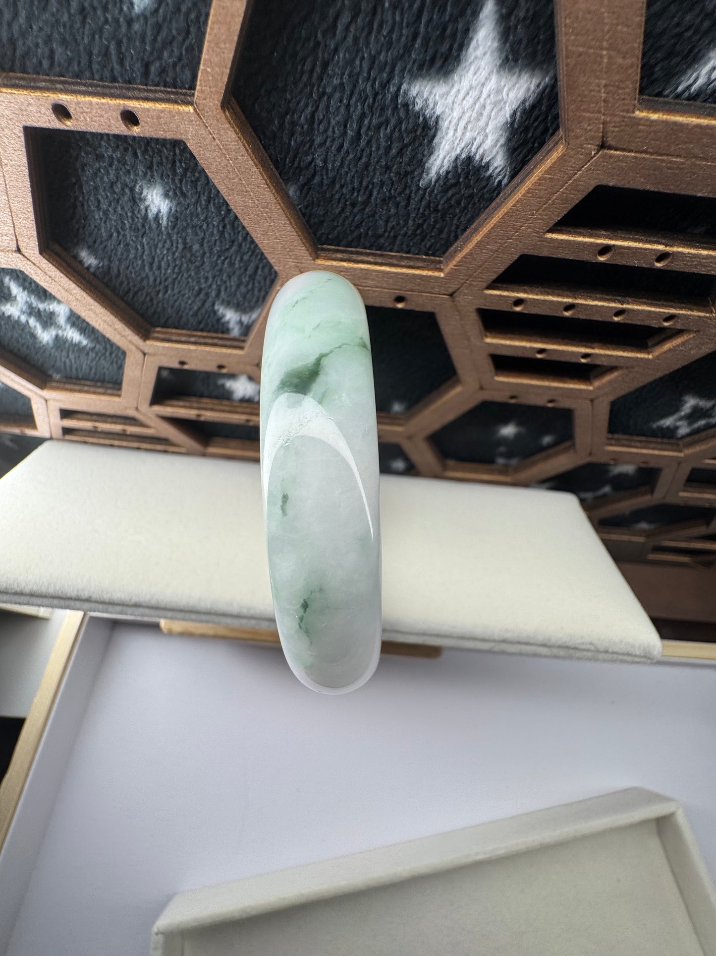 High Quality "Half Round" Blue Green & Lavender Jadeite Jade Bangle Bracelet. 59mm