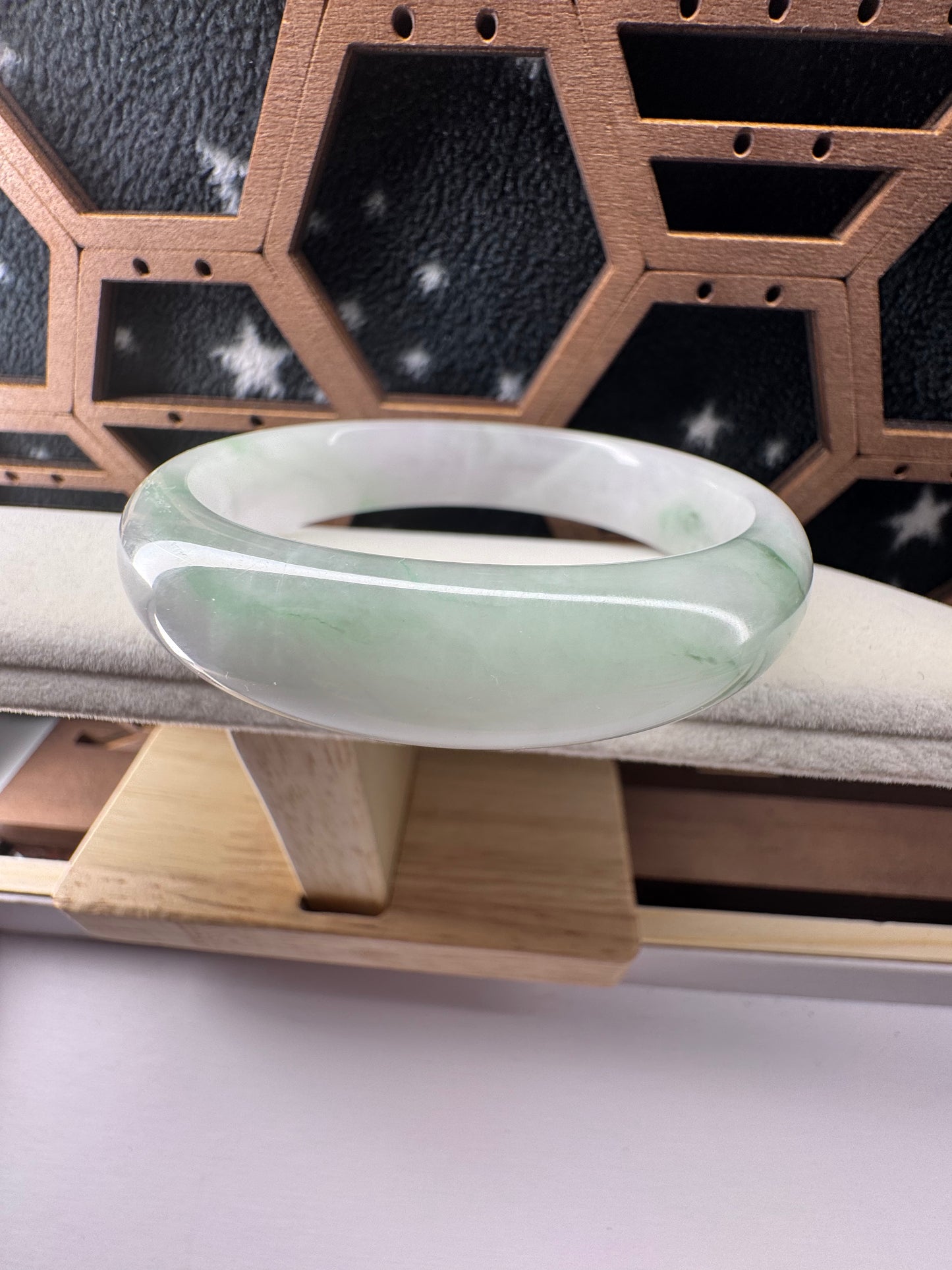 High Quality "Half Round" Blue Green & Lavender Jadeite Jade Bangle Bracelet. 59mm