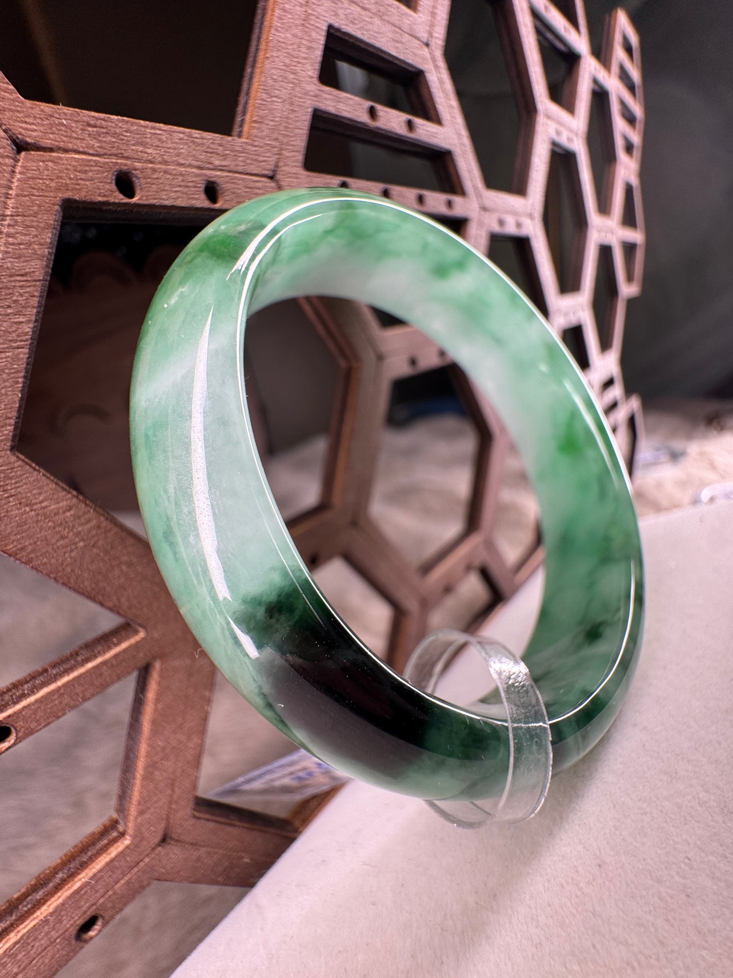 Natural Jadeite Jade half moon Bangle 57mm