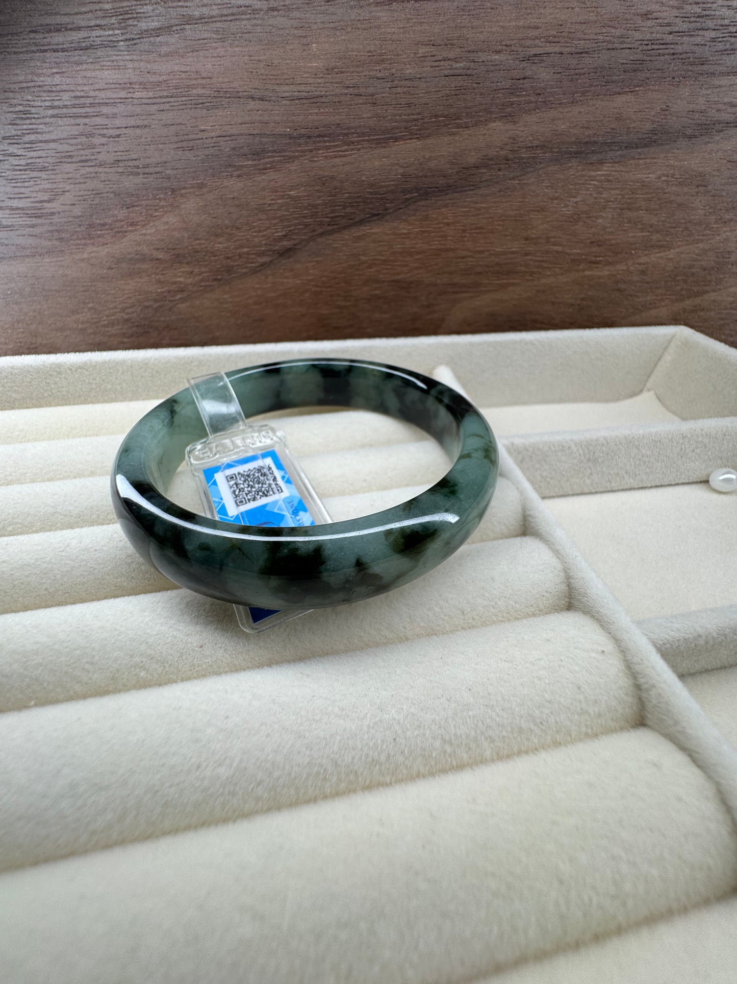 Deep Green Floating Flowers jadeite Jade Bangle, size 54mm
