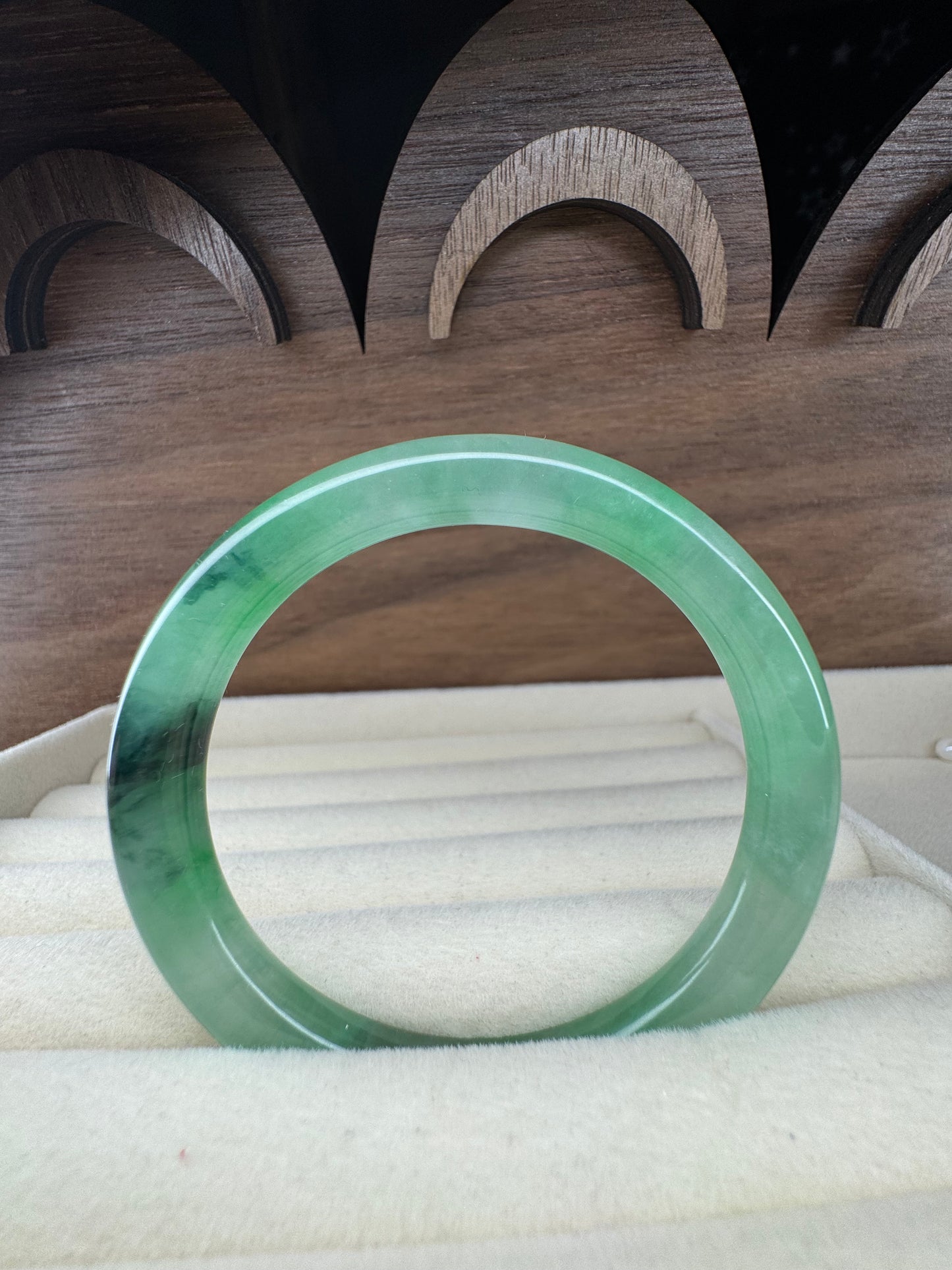Classic Green Jadeite Jade Bangle. Size 54mm