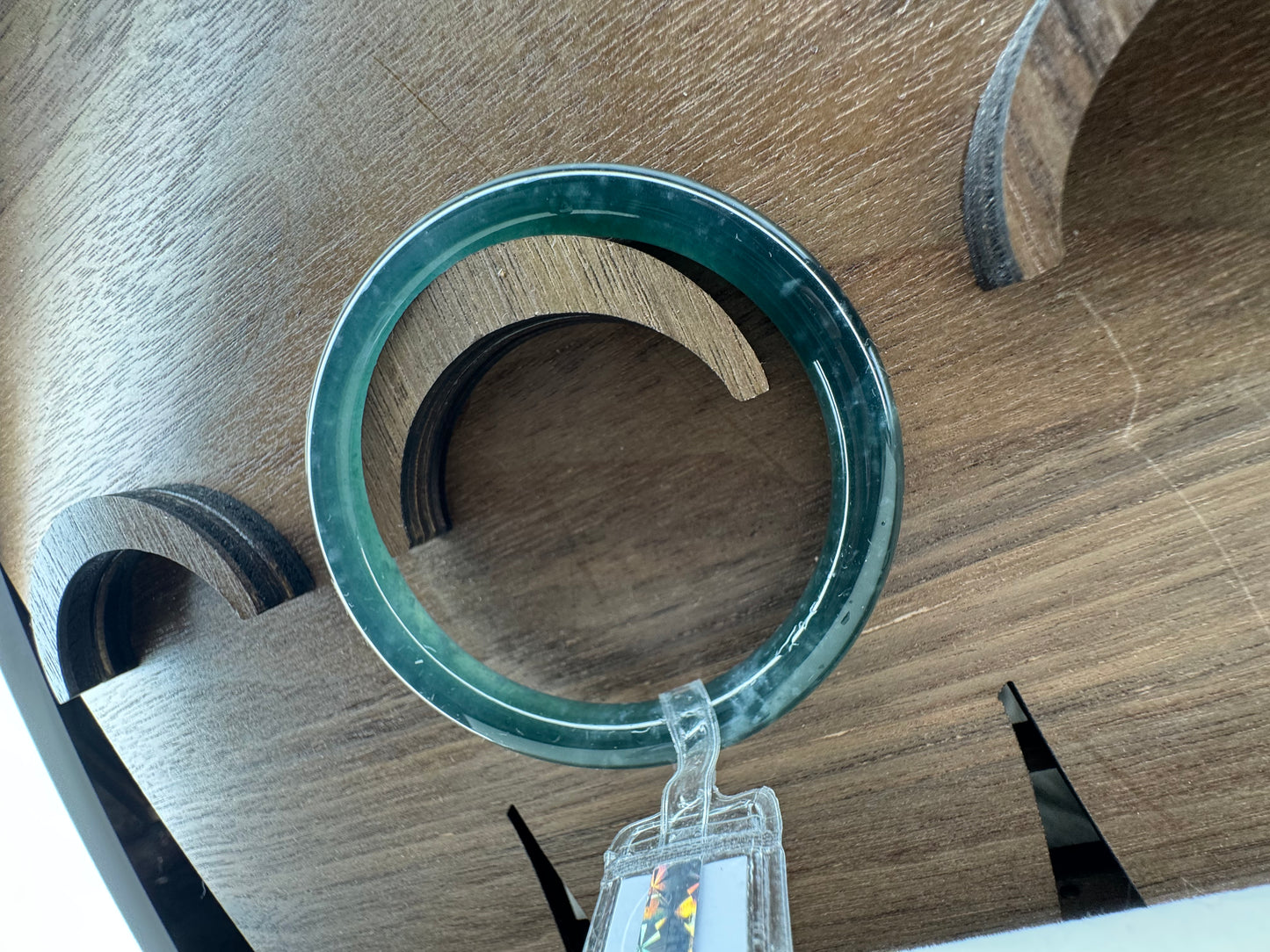 Pale White Snow flakes inside Green Classic Round Bangle. size 55mm