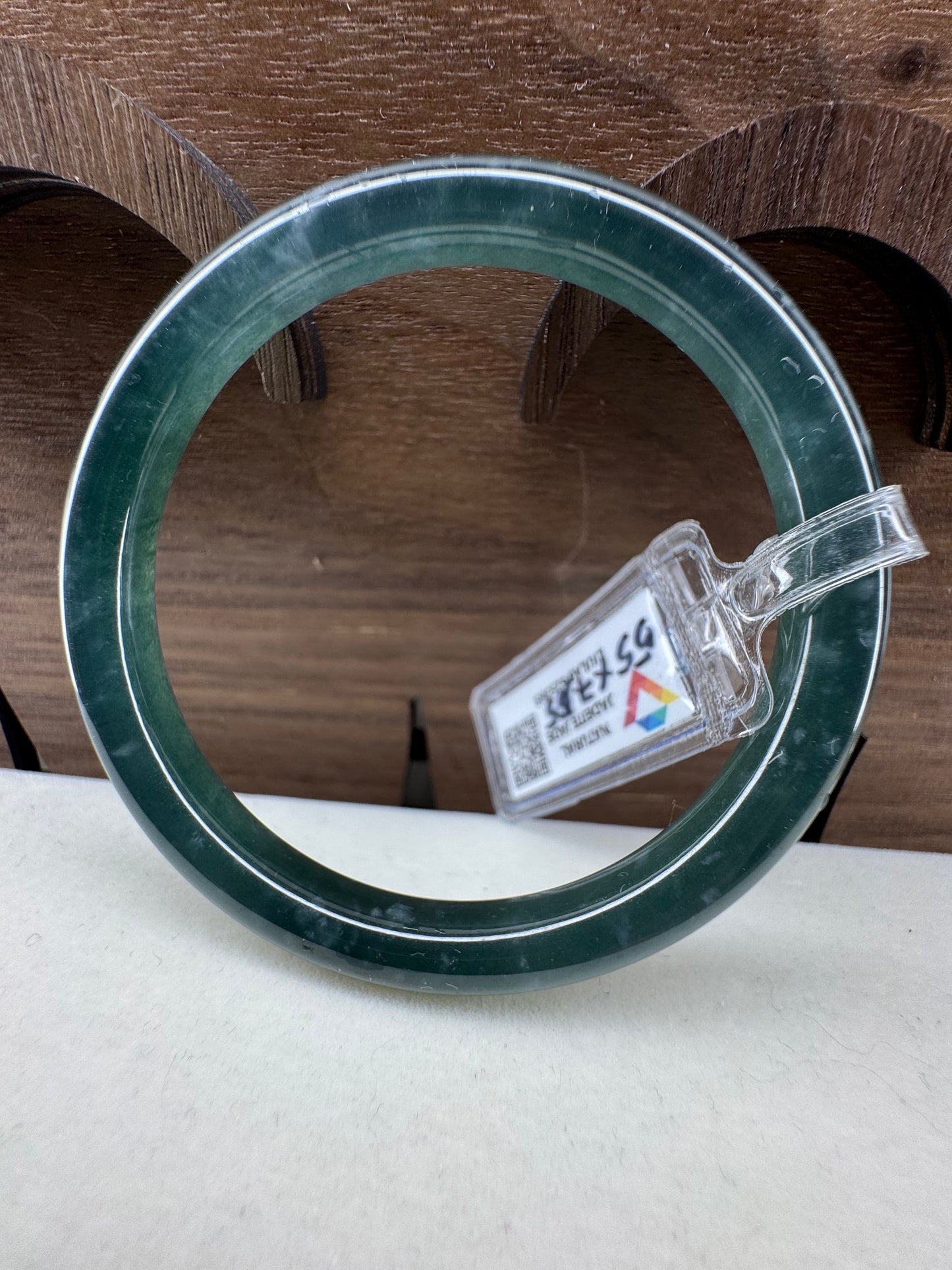 Pale White Snow flakes inside Green Classic Round Bangle. size 55mm