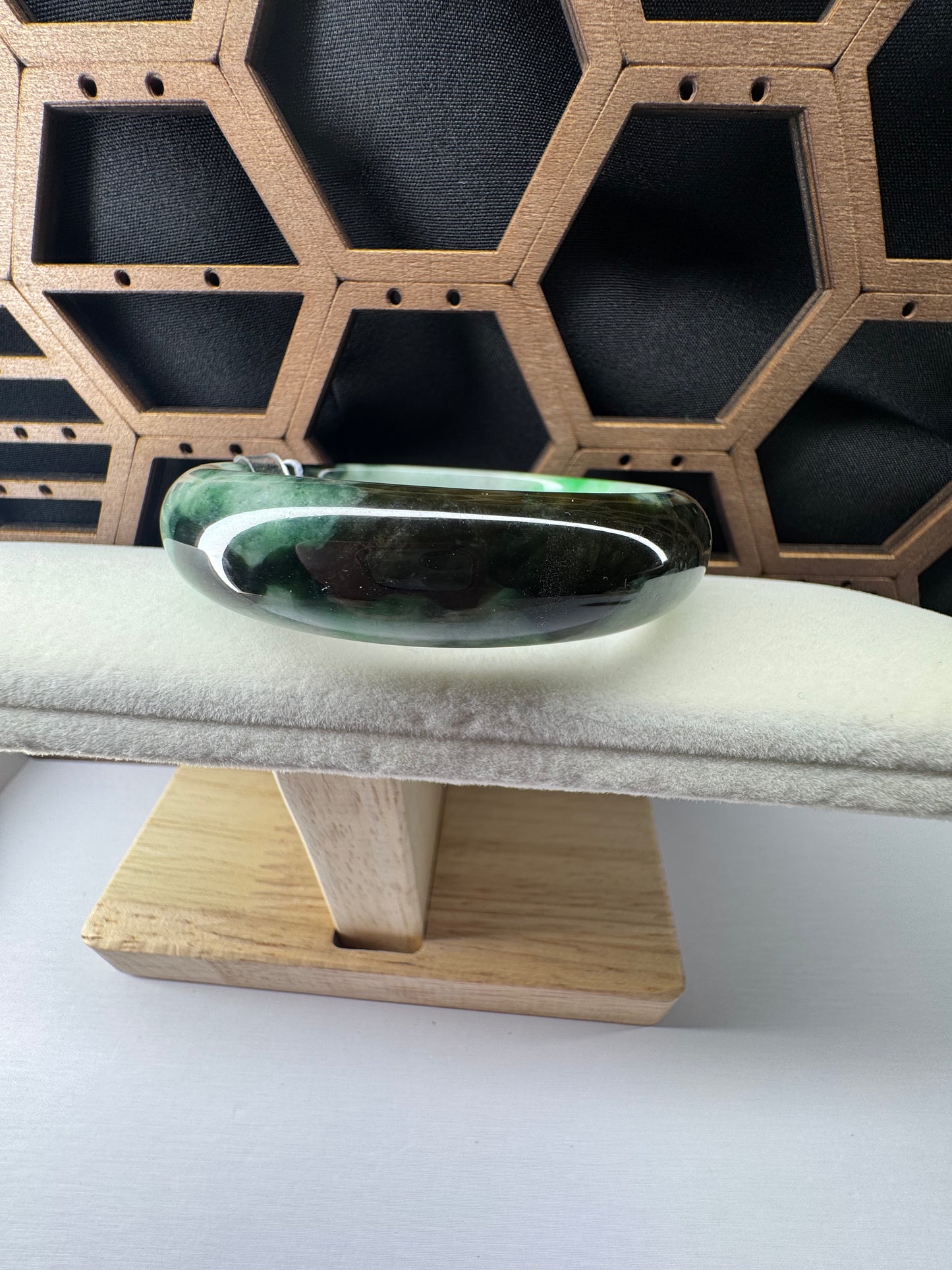 Green Natural Jadeite Jade Wider Bangle Bracelet, 56mm