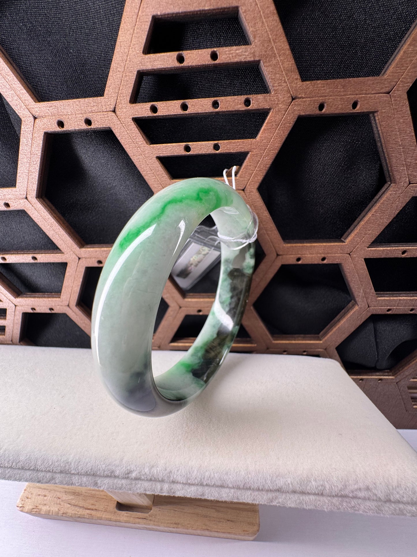 Green Natural Jadeite Jade Wider Bangle Bracelet, 56mm