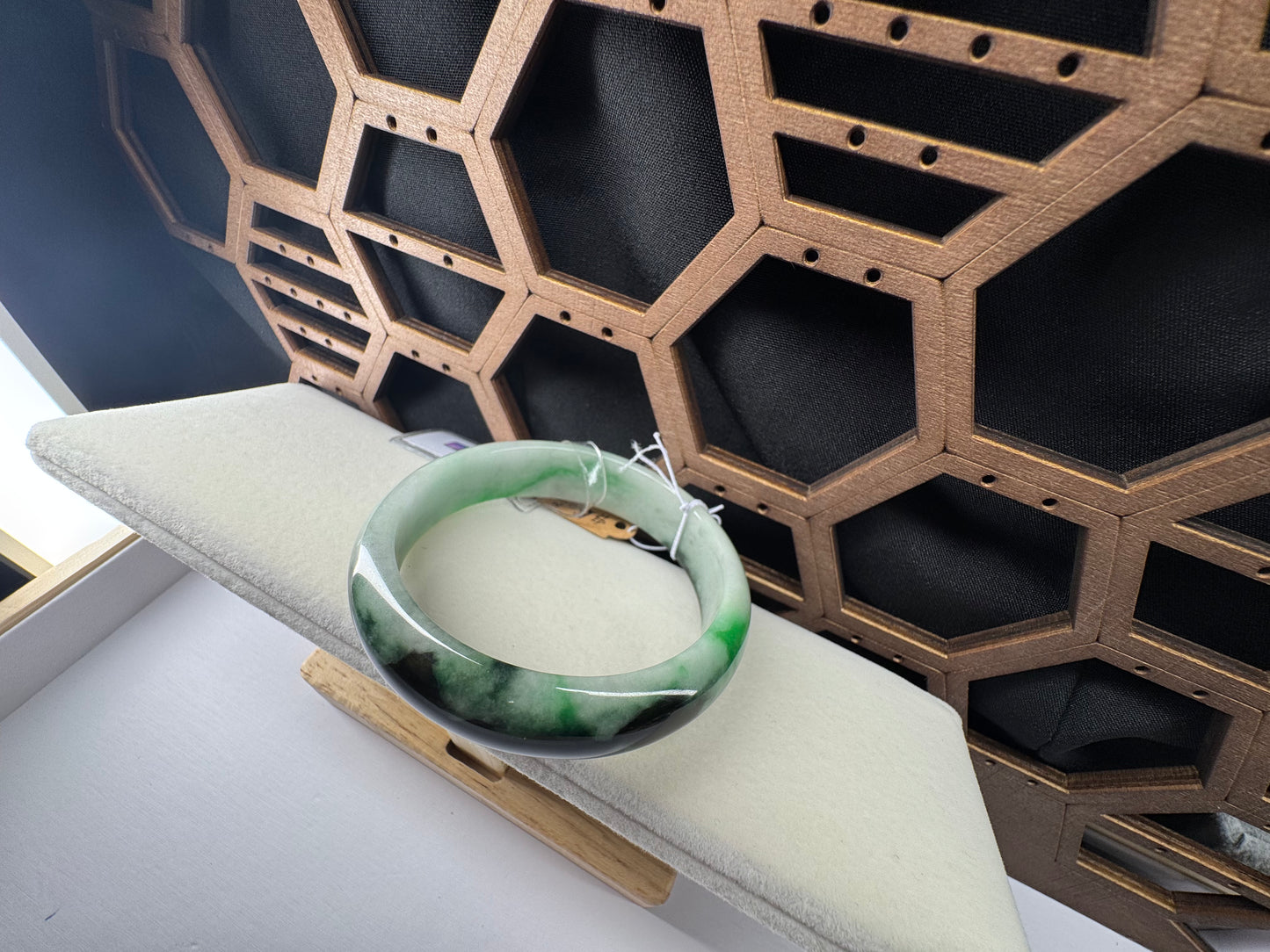 Green Natural Jadeite Jade Wider Bangle Bracelet, 56mm