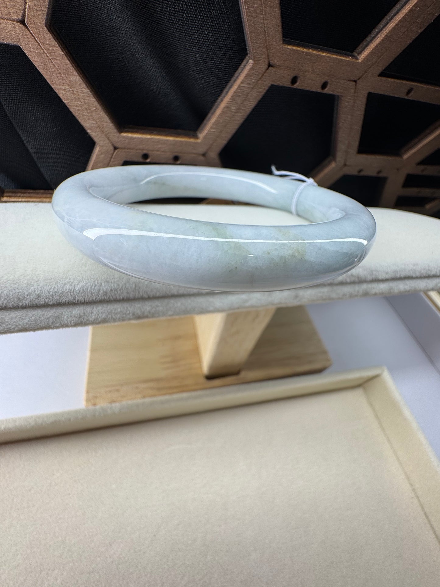 Genuine Burmese White Lavender Jadeite Jade Bangle Bracelet, 53mm